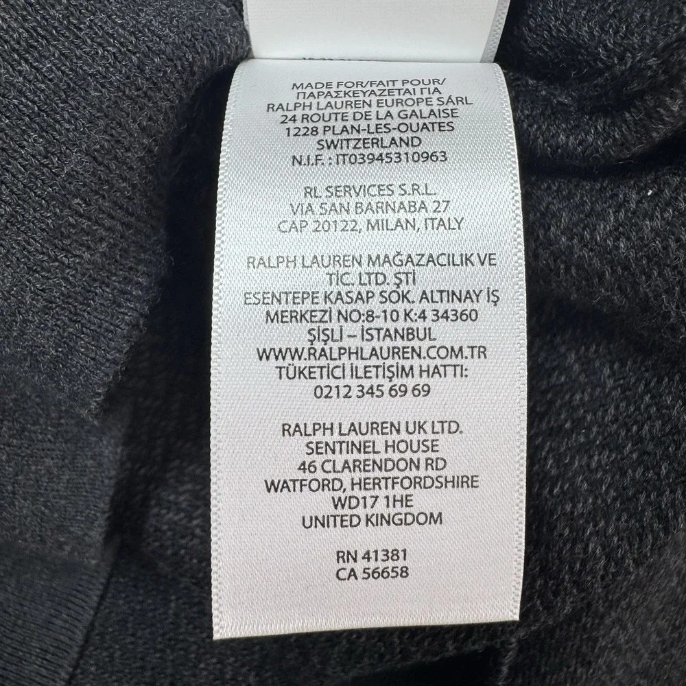 Polo Ralph Lauren Sweater Men Large Pima Cotton V-Neck Herringbone Gray Charcoal